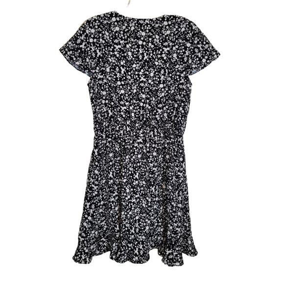 J. Crew Mercantile Women's Faux Wrap V Neck Ruffle Mini Dress Floral Black Small - Picture 2 of 7